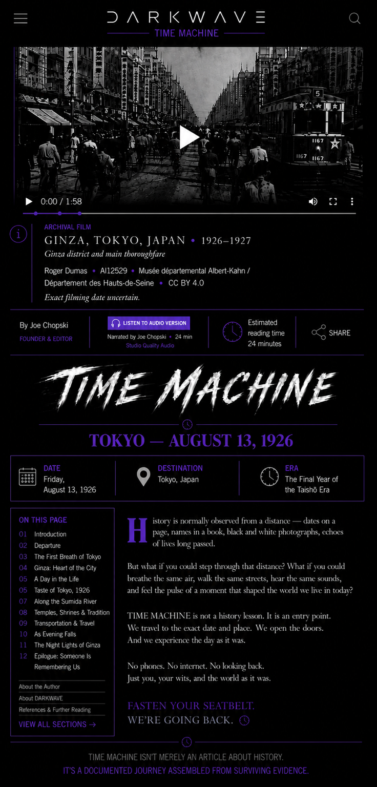 DARKWAVE Magazine TIME MACHINE — Tokyo, August 13, 1926