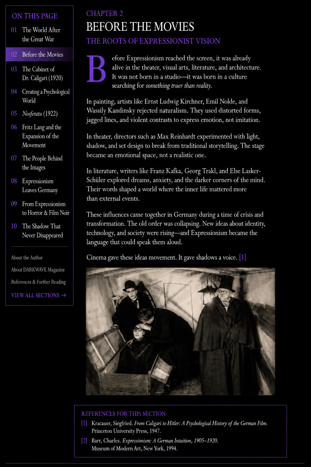 German Expressionism Chapter 2, Before the Movies, exploring the artistic roots of Expressionist cinema in painting, theater, literature, and architecture.