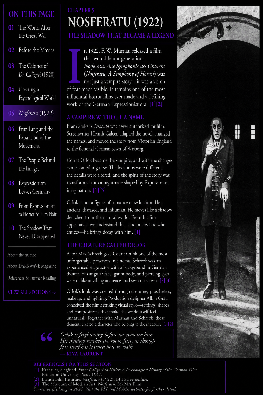 DARKWAVE Magazine German Expressionism feature exploring F. W. Murnau’s Nosferatu (1922) and Count Orlok.