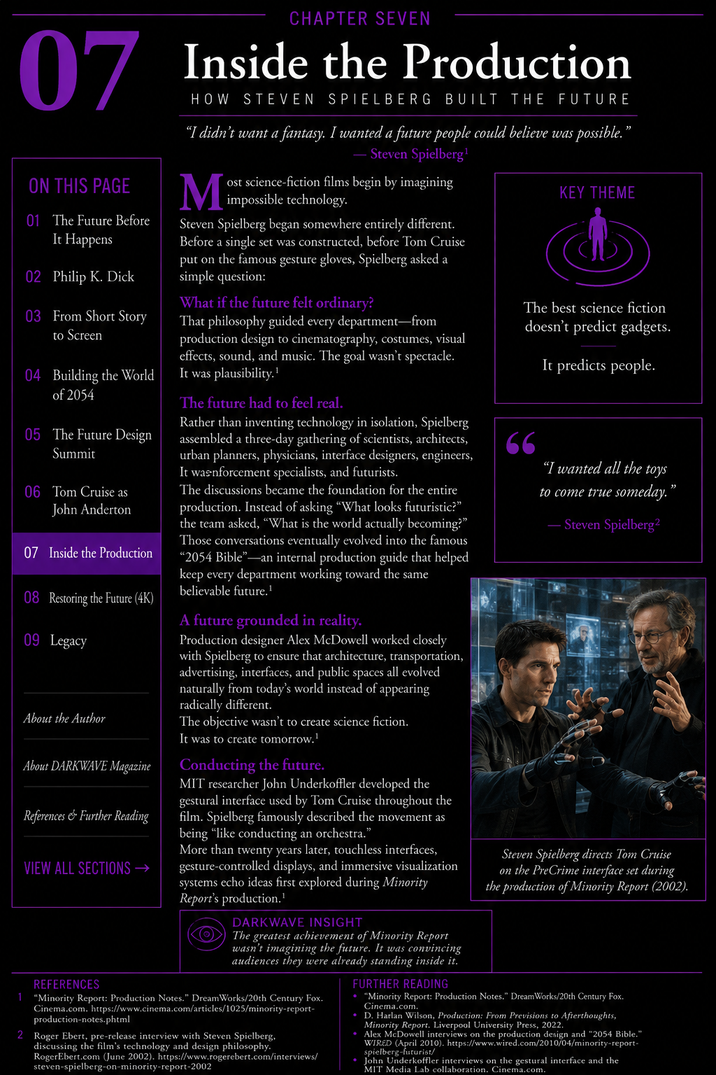 Steven Spielberg directing the production of Minority Report (2002) during the making of the film. DARKWAVE Magazine Chapter 7: Inside the Production.